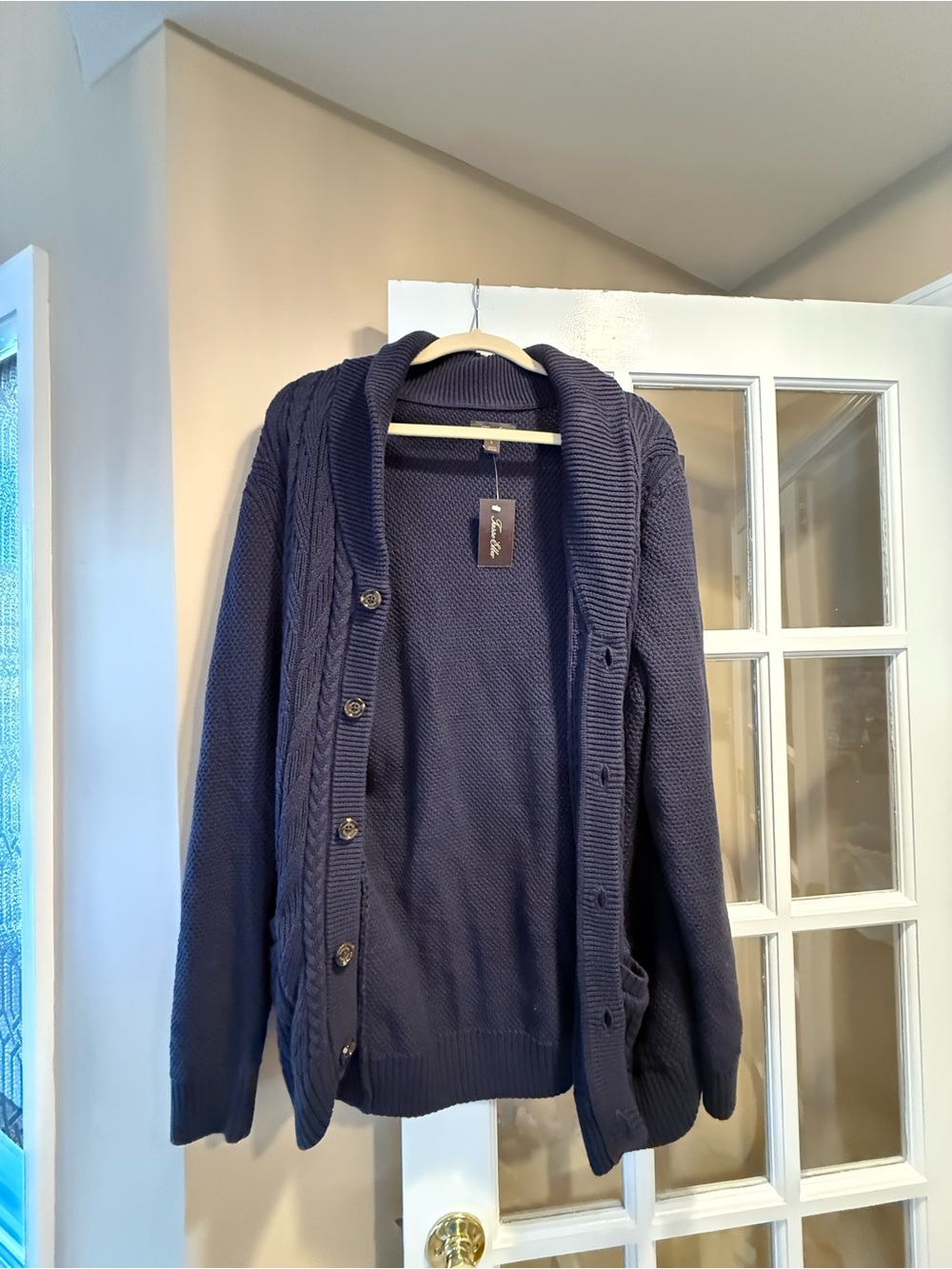 Tasso Elba Navy Shawl-Collar Cable Cardigan